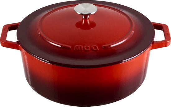 MOA Gietijzeren Braadpan - Inhoud 7,2 liter - 30CM - Rond - Alle warmtebronnen - Ook voor inductie - Gewicht 7,3 kg - Kersenrood - C30CB