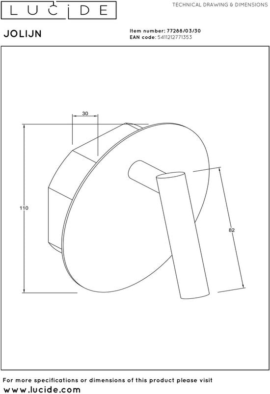 Lucide JOLIJN - Oplaadbare Bedlamp / Wandlamp - Accu/Batterij - Ø 10,2 cm - LED - 1x2W 3000K - Magnetisch - Zwart