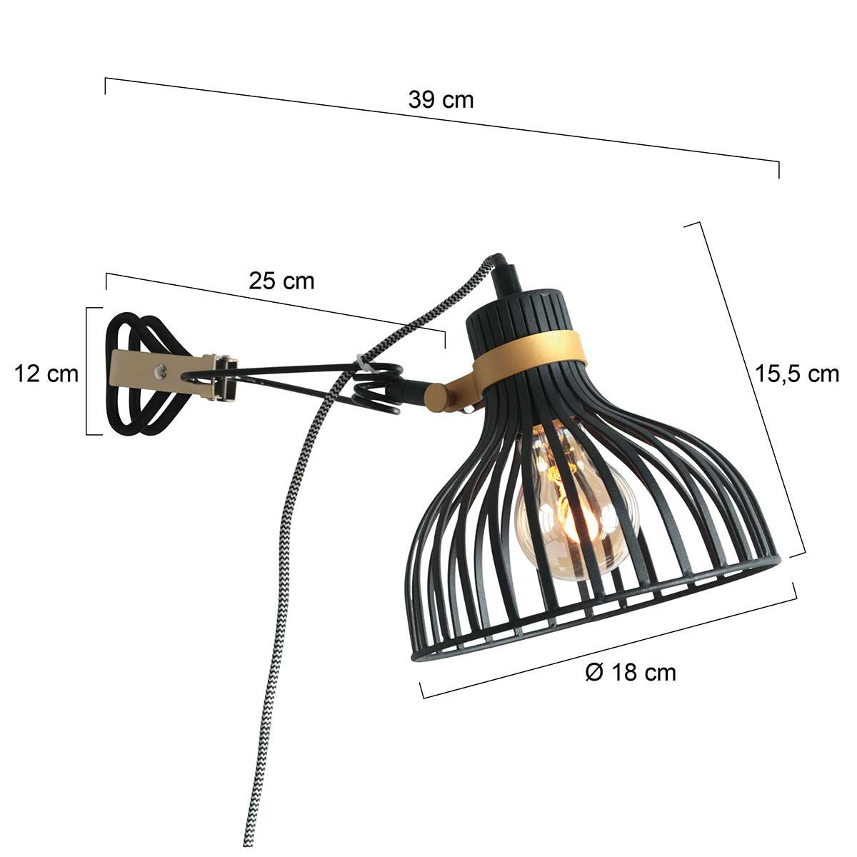 Anne Lighting wandlamp Dunbar - zwart - metaal - 3093ZW