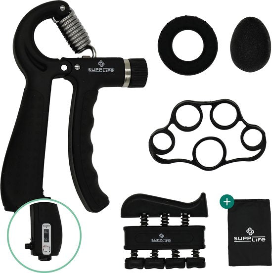 Supplife Handtrainer Set 5-delig – Verstelbare Handknijper met Teller – Grip Trainer & Gripbal - Vingertrainer – Anti RSI