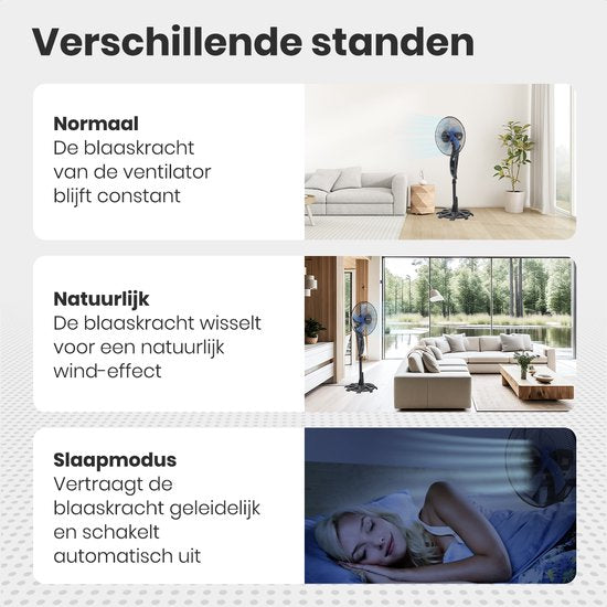 Auronic Statiefventilator - Staande Ventilator met Afstandsbediening - Timer - 50W - 53dB - Zwart