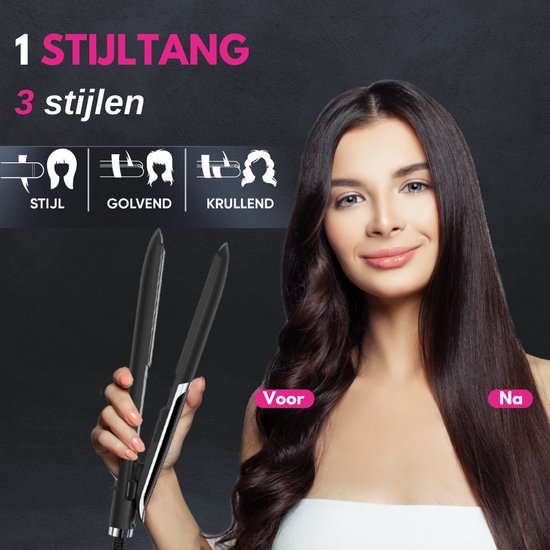VAIVE Stijltang - 2 in 1 - Stijlen en Krullen - Keramisch - 60ºC - 230ºC - Krultang