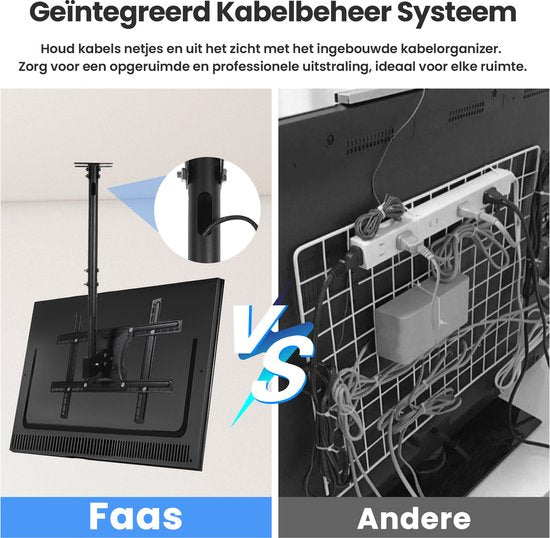 TV Beugel - voor Plafond of Schuin Dak - 32" t/m 65" - Draaibaar & Kantelbaar - Max 30KG - Zwart - van Faas
