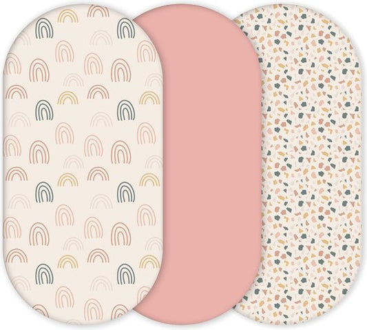 Yunioo Universele Wieglaken Set │ Hoeslaken Baby voor Kinderwagen, Verschoonmand en Mozesmand │ Aankleedkussenhoes │ Kraamcadeau babyshower │ 3-pak │40x80 cm elastisch