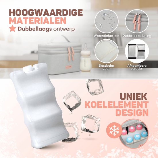 Vulpes Goods® Babycare - Luxe Koeltas met Koelelement - Voor Onderweg - Kolftas - Moedermelk tot 12 uur Koel - Koeltas Kolf - Koeltas Moedermelk - Bewaartas Babyvoeding - Premium Grey