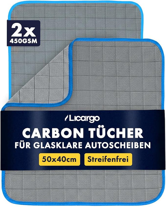 LICARGO Microvezeldoek Koolstofvezeldoek – 450 GSM Dikte Met Geïntegreerde Carbonvezels En Pluisvrije Structuur – Voor Autoruiten En Spiegels En Glas – Grijs Polyamide – 40 x 40 cm