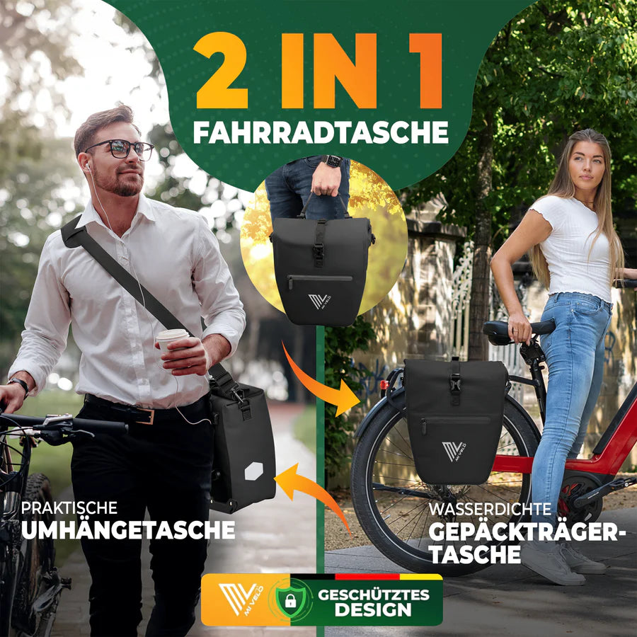 MiVelo – 2in1 Fietstas CAPAX – 25L – Waterdicht & Met Reflectoren – Zwart