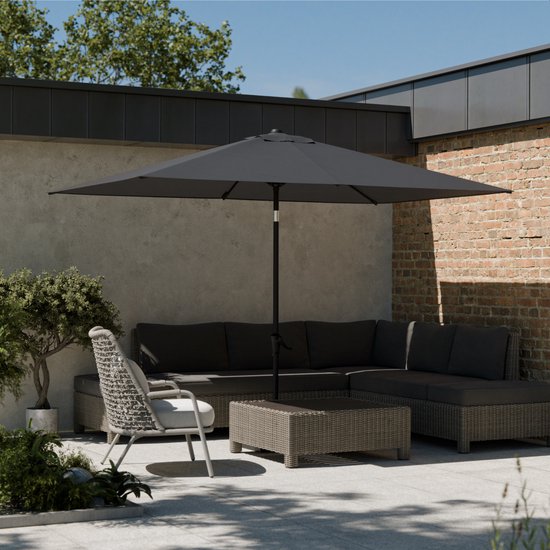 LifeGoods Parasol - Tuin - 210x140cm - 30° Kantelbaar - Waterdicht - UPF50+ - Donkergrijs