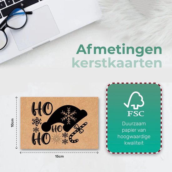 Giftmas Kerst Collectie – Wenskaarten & Kerstkaarten Set – 36 Groetenkaarten met 12 Designs – Inclusief Enveloppen en Stickers – Kraft Papier Kaartenset Voor Feestdagen - 20x15cm