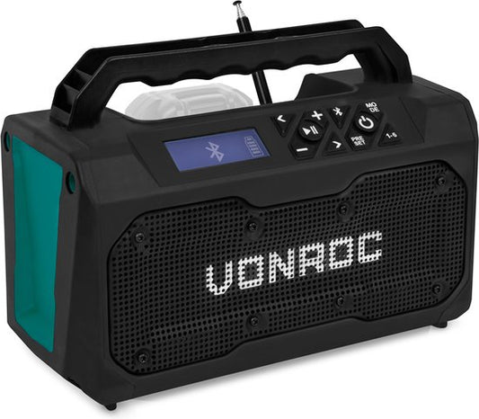 VONROC Accu bouwradio 20V - FM, bluetooth & USB - Bass-reflex poort speakers - Zonder accu en snellader