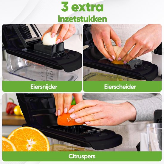 Stosh Mandoline - Groentesnijder - Uiensnijder - Spiraalsnijder - 7 Delig - BPA vrij - Zwart