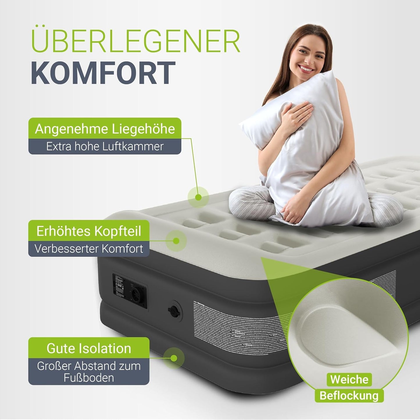 Juskys Luchtbed Zelfopblazend - Ingebouwde Elektrische pomp -  191 x 91 x 44 cm - Incl. Opbergtas - Grijs