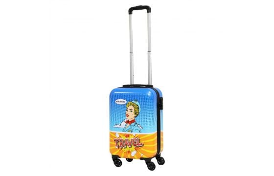 Excellent Houseware – Reiskoffer Op Wieltjes – 51 x 33 x 21.5 cm & Hardcase – Voorzien Van Telescopisch Handvat En Uniek Print-design – Voor Handbagage En Citytrips – Blauw Abs