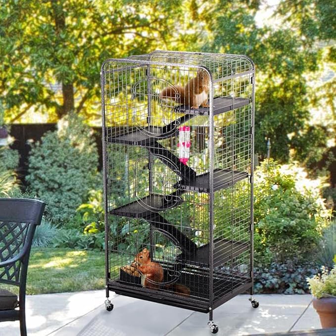 Yaheetech Knaagdierkooi 64 x 43,8 x 131,6 cm - Zwart - Verrijdbare Kooi voor Ratten, Fretten, Chinchilla's en Konijnen