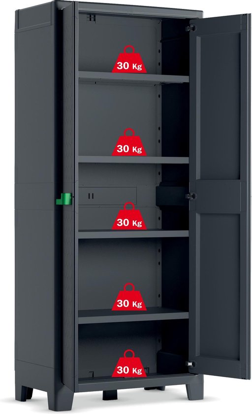 Keter Moby hoge kast - 4 planken - 80x44x182 cm - Antraciet