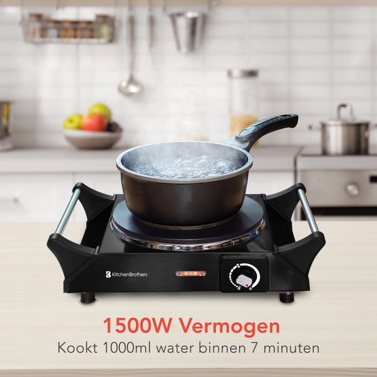 KitchenBrothers Elektrische Kookplaat - 1 Pits - 1500W - Zwart