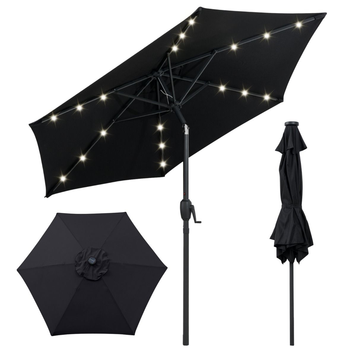 Coast Terrasparasol op zonne-energie - met LED-verlichting - kantelbaar en geventileerd - zwart 230 cm