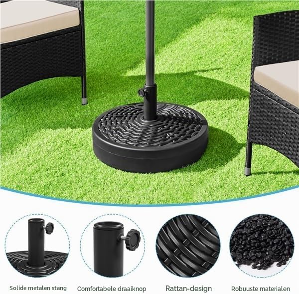 Yaheetech parasolvoet in rotanlook, vulbaar met water of zand – geschikt voor parasolstokken van Ø 38/48 mm – Ø 50 x 30 cm – zwart