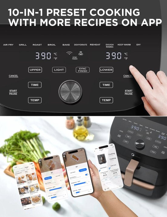 Air fryer MF-CY110A - Heteluchtfriteuse - dubbele stapel - overlappende heteluchtfriteuse - slimme wifi-synchronisatie met Alexa - 11L XL verticaal ruimtebesparend ontwerp - 10-in-1 mandgrillpan - geschikt voor 3 tot 8 personen - 2400 W