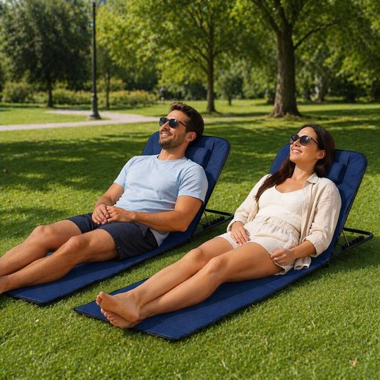 Ceruzo Strandmat Set 2 – Verstelbare Rugleuning – Opvouwbaar – Blauw