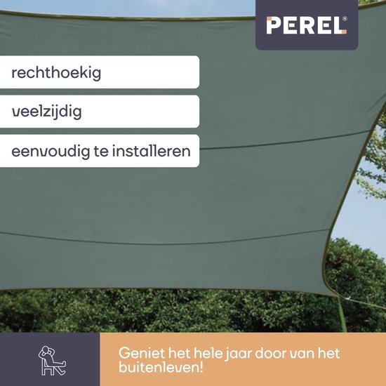 Perel Schaduwdoek - Polyester - UV-beschermend & Waterafstotend - 6 m² - 2 x 3m - Groengrijs