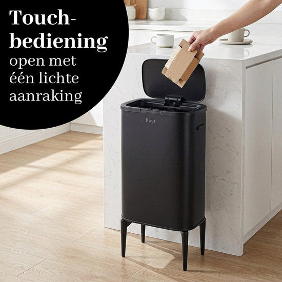 Bayt Prullenbak op pootjes - Prullenbak 60 Liter vuilniszakken - Vuilnisbak - Afvalbak - RVS - Zwart - 53L
