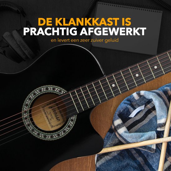 Finesse Akoestische Gitaar - met Videocursus - Western Gitaar - Gitaar Kind & Volwassenen - Zwart