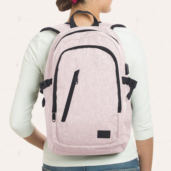 TRVLMORE Rugtas - 25L - 15,6 Inch - Laptop Rugzak met USB - Schooltas - Heren en Dames - Tas Roze