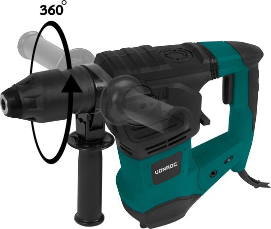 VONROC Boorhamer 1800W – 6 Joule – SDS plus – 4 Functies – Incl. 3 SDS-plus boren en 2 SDS-plus beitels