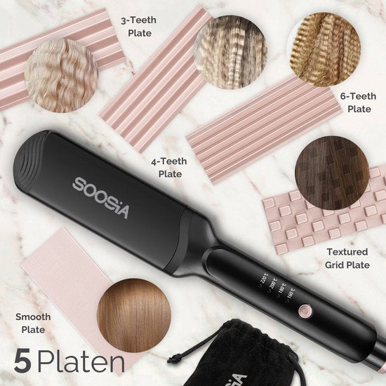 Soosia 5-in-1 Switch Styler – Stijltang, wafeltang, Golftang & Krultang – 3,5 cm Keramische Platen – Rosegoud