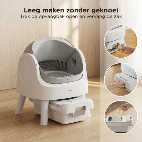 TrevoPet® Automatische Kattenbak - Zelfreinigend & Veilig - Voor Katten tot 12KG - Incl. Mat, 60 Afvalzakjes & Accessoires - 10L Afvalbak - Wit & Grijs