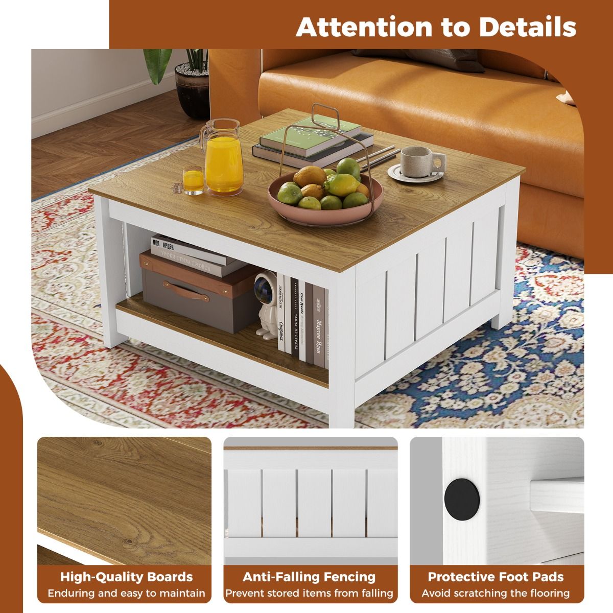 Coast Salontafel Hout - 2-laags - Opbergruimte - Naturel en Wit - 80 x 80 x 45 cm