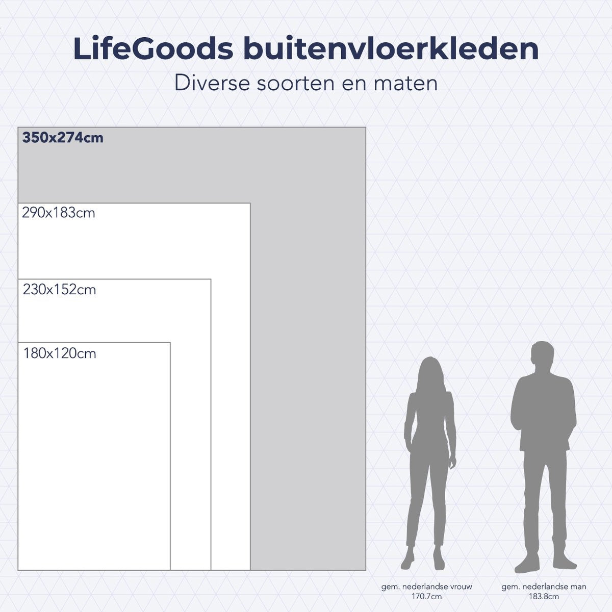 LifeGoods Buitenkleed - 274x350CM - Vloerkleed - Tuintapijt - Buitentapijt - Incl. Draagtas - Grijs
