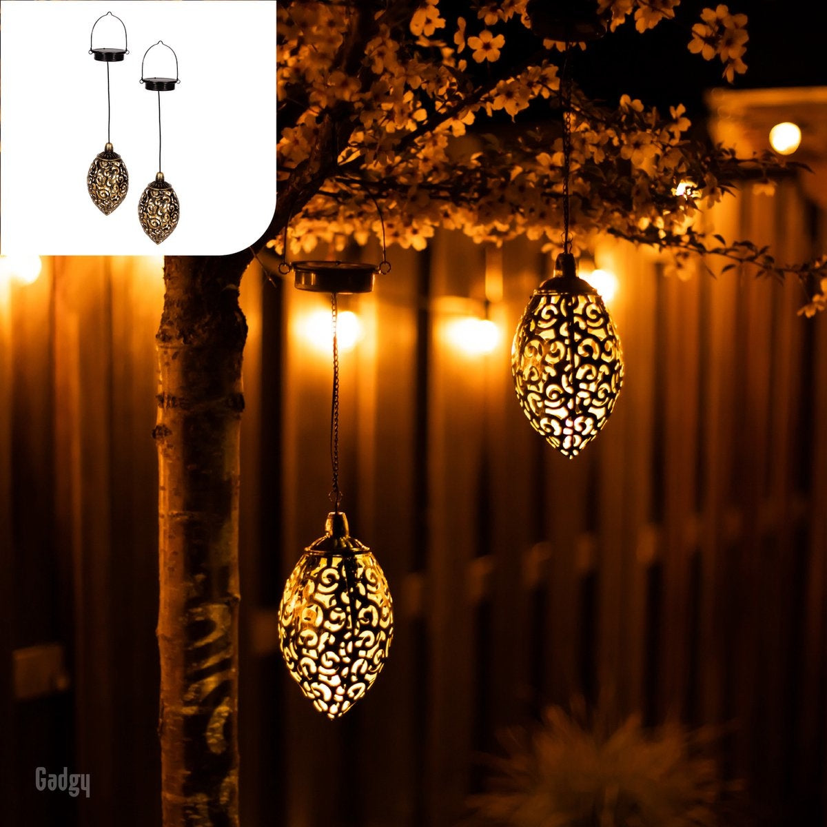 Gadgy Solar Hangende Oosterse Lantaarns – Set van 2 -  Zonne-aangedreven– Brons – 20 x 10 cm