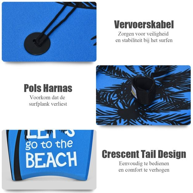 Bodyboard lichtgewicht voor kinderen en volwassenen 106 cm blauw