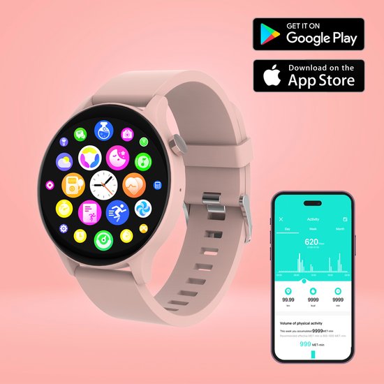 Denver Smartwatch SWC338 - Volledige Belfunctie, Hartslag, Bloeddruk, Saturatie, Slaapmonitor, Multisport - Android & iOS - Roze