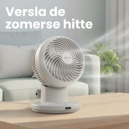 Auronic Tafelventilator - Kleine Ventilator - Met Afstandsbediening en Timer - Automatische Oscillatie 85° - 9 Meter Luchtstroom - Wit