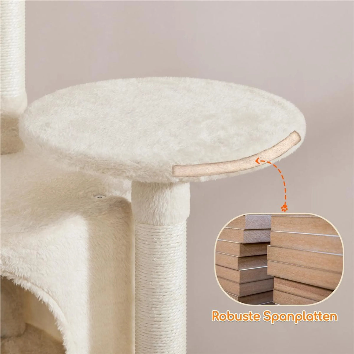 Yaheetech Krabpaal Middelgroot – 43,5 x 43,5 x 106 cm – Voorzien Van Royaal Uitkijkplatform En Hangmat En Kattenmand Met 5 Sisalpalen – Voor Kittens En Middelgrote Katten – Beige Pluche En Spaanplaat