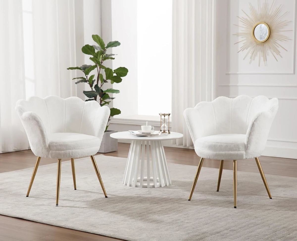 Ya-Home Fauteuil in Bloemvorm met Gouden Poten - Pluche Loungestoel - 70 x 60 x 76 cm - Wit