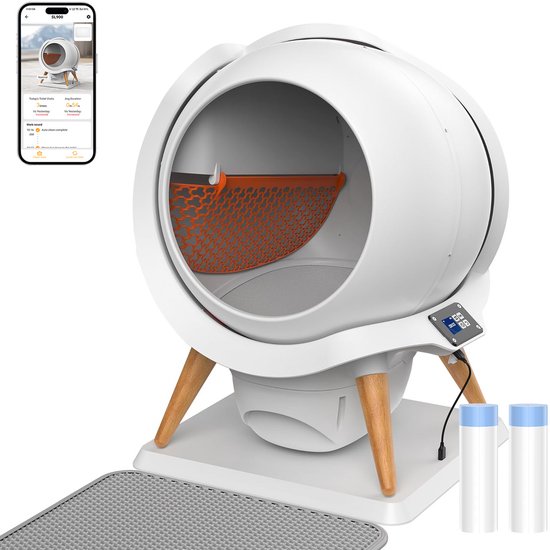 HoneyGuardian Automatische Kattenbak XXL - Zelfreinigende Kattenbak - Electrische kattenbakken - Waterbestendig & Wasbaar - met App - Incl. kattenbakmat en 40 opvangzakjes