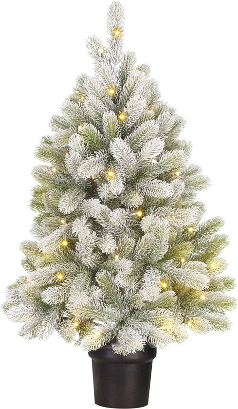 Black Box Trees Nigata Kunstkerstboom in Pot met LED Verlichting - H90 x Ø55 cm - Groen Frosted