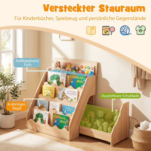 Coast Kinderboekenkast met Verrijdbare Opbergbak – 63 x 49 x 61,5 cm – Naturel