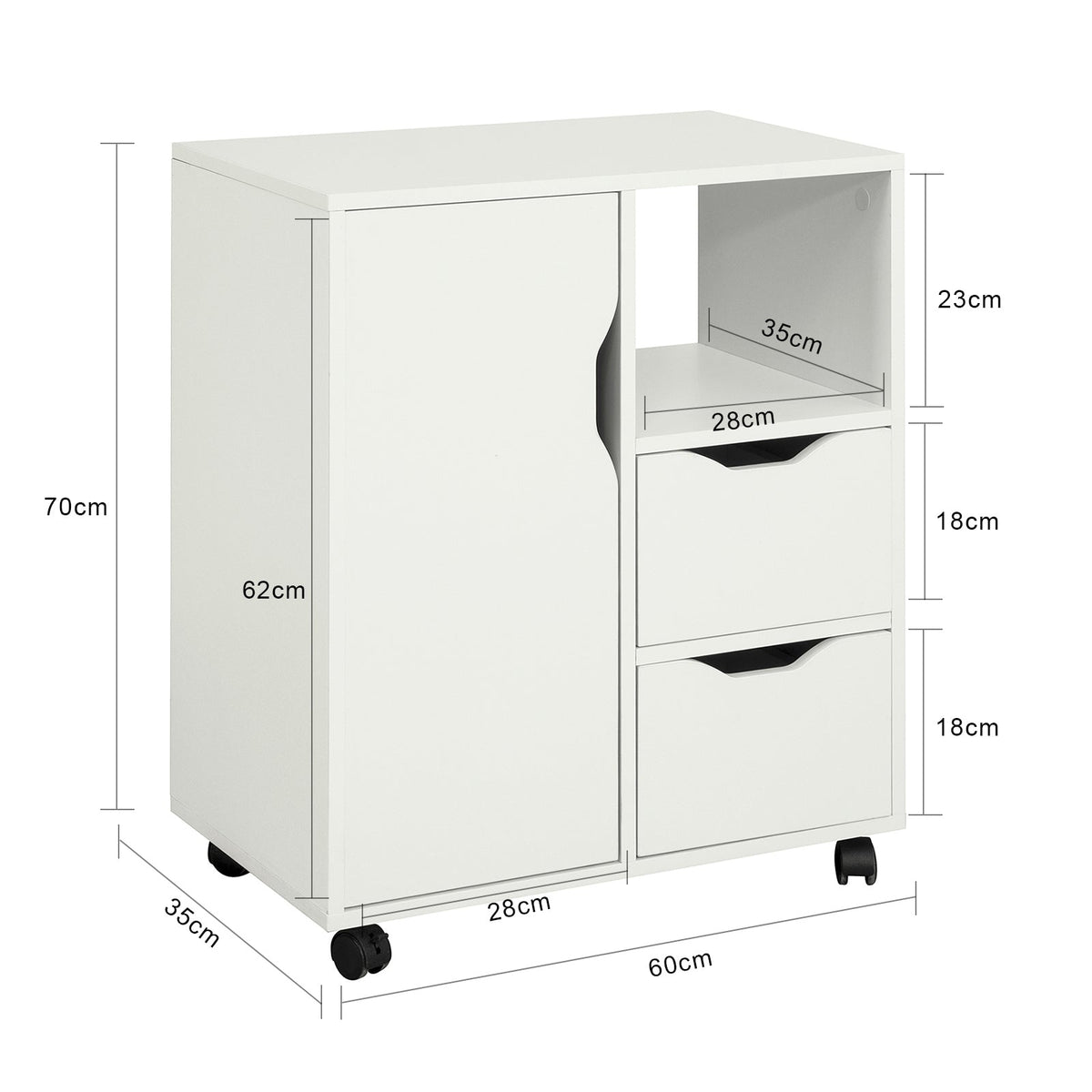 SoBuy Kantoorkastje - Printer standaard met Laden en Deur - Max. 50KG - 60 x 35 x 70 cm - Wit