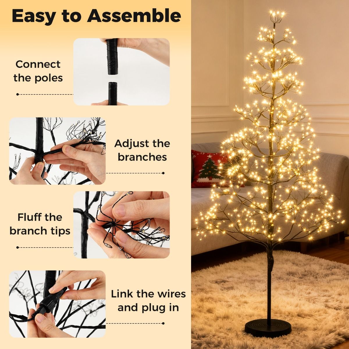 Coast Lichtboom Kunstboom met Verlichting – 120 cm – 800 Warm Witte LED-lampjes – Zwart