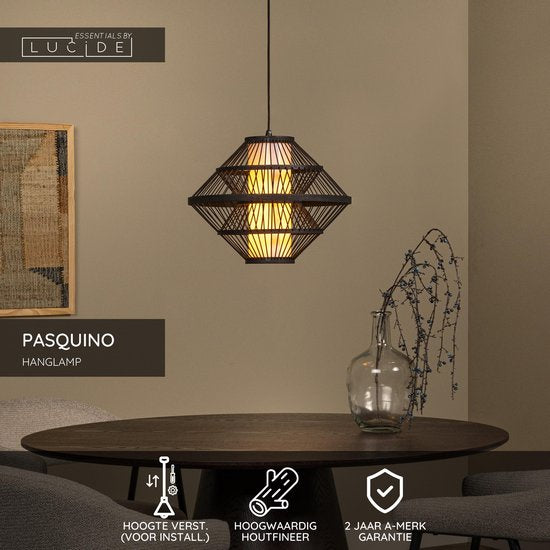 Lucide PASQUINO - Hanglamp - Ø 40 cm - 1xE27 - Zwart - Essential - Japandi