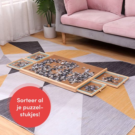 Diydash - Puzzelbord & Puzzeltafel - 1000 Stukjes - 83 x 64 cm - Met 4 Sorteerlades & Opbergsysteem - Puzzelplank - Hout - Bruin