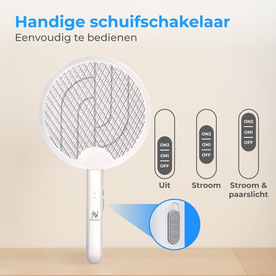 Nuvance Elektrische Vliegenmepper - 180° Draaigreep - Muggenlamp - Usb Oplaadbaar - Vliegenvanger - Muggenvanger - Uv - Wit