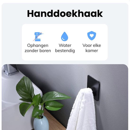 Zelfklevende Handdoekhaakjes - 1 stuk - Mat zwart - Handdoekhouder Badkamer - handdoekklemmetjes - Wandhaken - Deurhaken - Ophangsysteem Schilderijen - Plakhaakjes - Kapstokhaak - Zuignap Met Haak