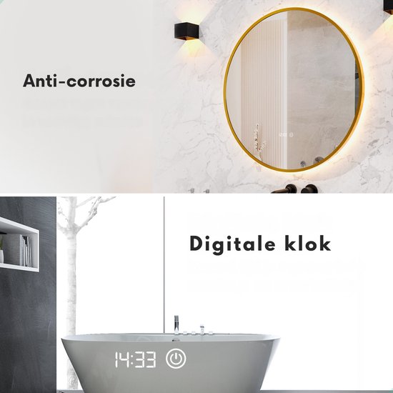Mirlux Badkamerspiegel met LED Verlichting & Verwarming – Rond – Anti Condens Douchespiegel - Goud Frame - 80CM