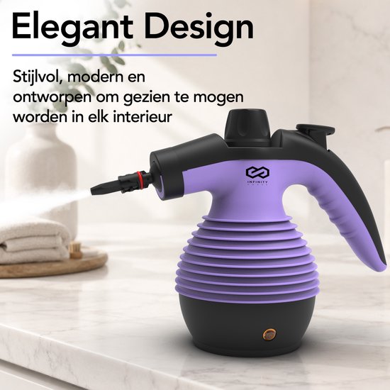 Infinity Goods Stoomreiniger - 12-in-1 Handstoomreiniger - Handstomer - Vlekkenreiniger - Tapijtreiniger - 10 Opzetstukken - 1050 Watt - 3.2 Bar - Paars